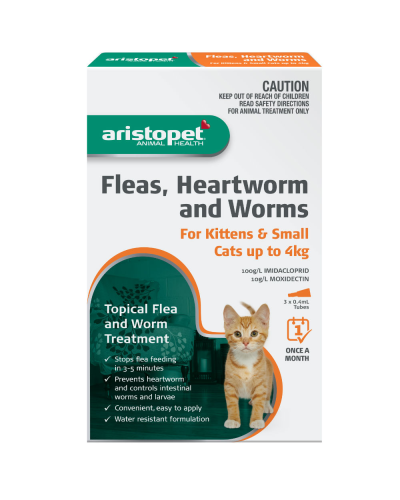 Aristopet Topical Flea and Worm Treatment for Kittens and Small Cats up to 4kg - 3 Tubes