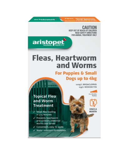 Aristopet Topical Flea and Worm Treatment for Puppies and Small Dogs up to 4kg - 3 Tubes